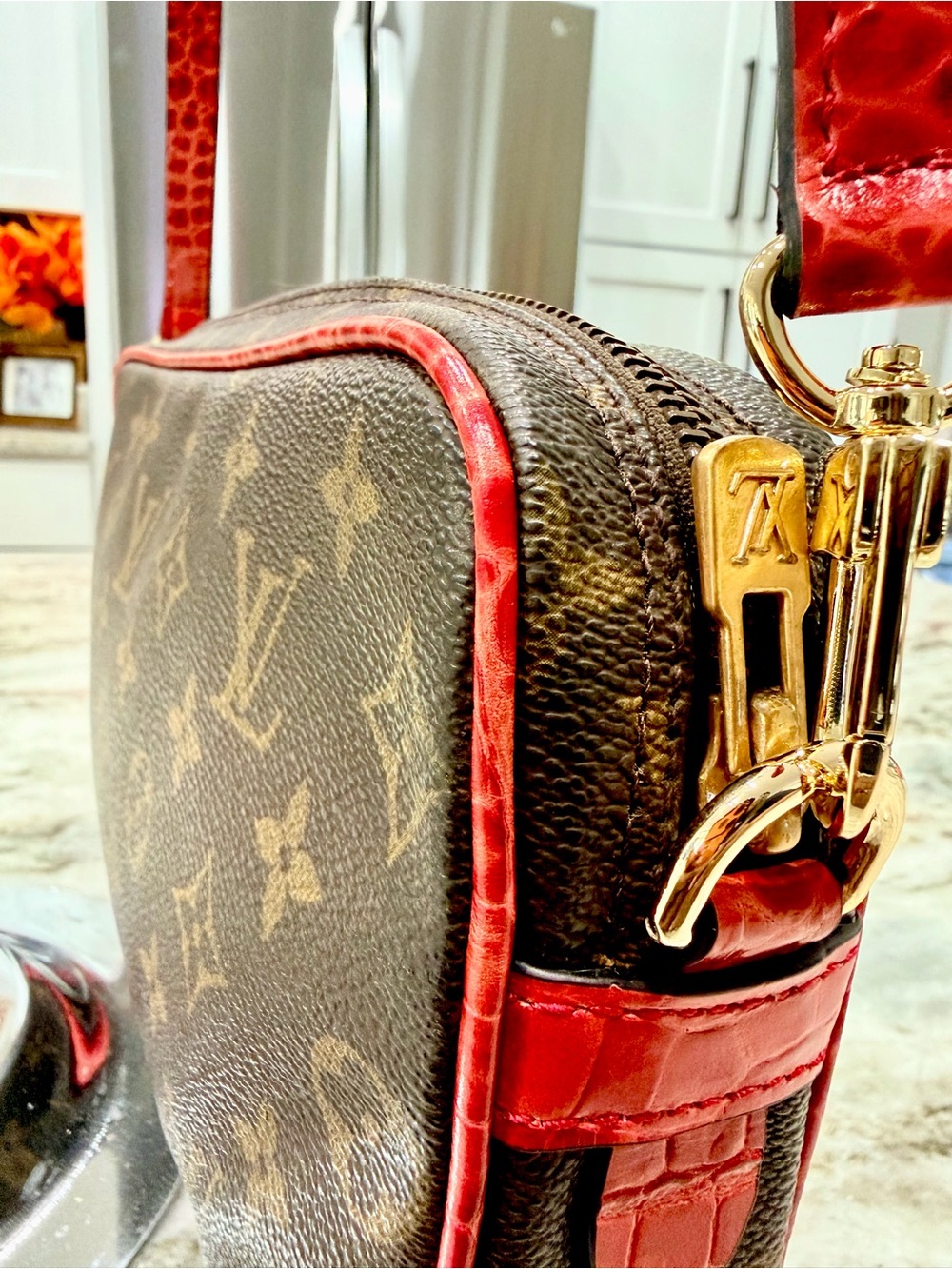 Louis Vuitton Authentic Monogram Custom Crossbody w/Crocodile Embossed Leather - Picture 4 of 14